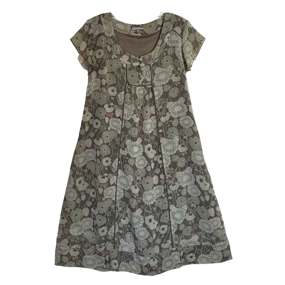 Floral Chiffon Sheer Flutter Sleeve Euro 38 Dress Piping Twee Cottagecore